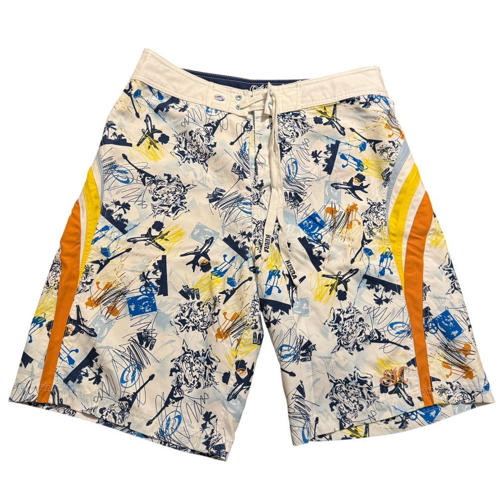 Kirra Board Shorts Mens Size 32 White Summer Beach Y2K 90s‎ with Wax Comb Surf